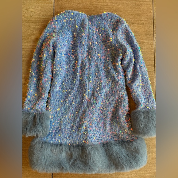 Lola + the boys Celeste sequin dress blue fur detail light blue - Picture 5 of 6